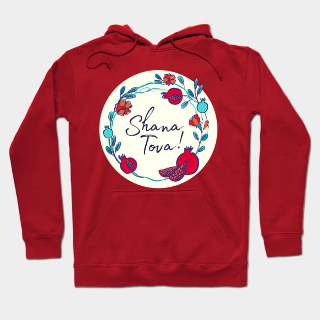 Shana Tova, pomegranate wreath on ivory Hoodie by Slanapotam